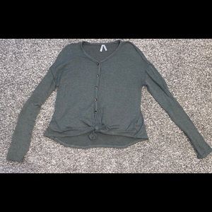 Green front tie sweater